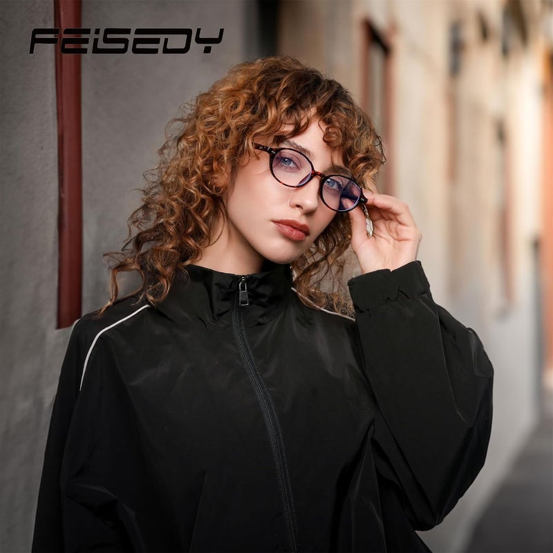 FEISEDY Vintage Oval Blue Light Glasses for Women Men Stylish Lightweight 90s Eyeglasses Fake Nerd Y2k Eyewear Frame B0242 - Image 3